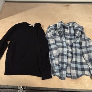 Black Sweater and Blue Plaid Shirt Set-Boy size 4 (xs)